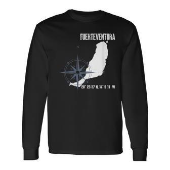 Fuerteventura Isla Atlántica Coordenadas Mapaacaciones Camiseta de manga larga - Regaloses