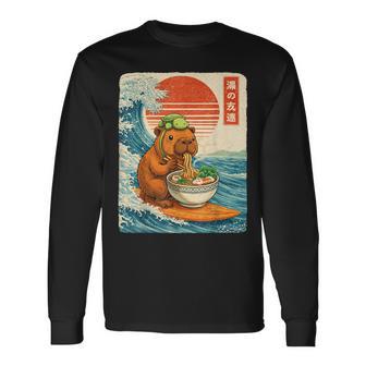 Capybara Surfing Eat Ramen Japan Japanese Boy Kid Long Sleeve T-Shirt - Thegiftio UK