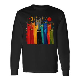 Cats Retro Cats Mid Century Cat Lover Long Sleeve T-Shirt - Thegiftio UK