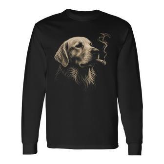 Golden Retriever Smoking Cigar Dog Lover Vintage Long Sleeve T-Shirt - Monsterry