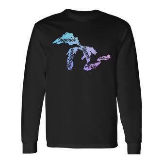 Great Michigan Lakes Map Vintage Pride Long Sleeve T-Shirt - Thegiftio UK