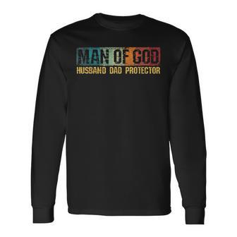 Hombre De Dios Marido Papá Protector Fe Cristiana Día Del Padre Camiseta de manga larga - Regaloses