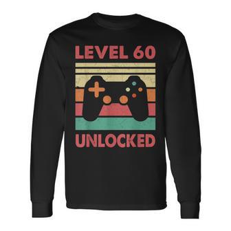 Hombre Nivel 60 Desbloqueado –Intage 60 Cumpleaños Gaming Gamer Retro Camiseta de manga larga - Regaloses