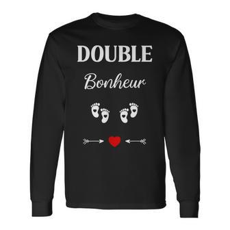 Humour Enceinte Deux Enfants Annonce Grossesse Jumeaux T-shirt à manches longues - Cadeauxyz