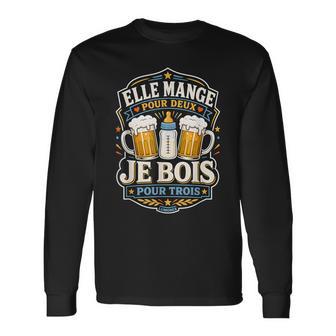 Humour Futur Papa Elle Mange Pour 2 Je Bois Pour 3 T-shirt à manches longues - Cadeauxyz