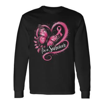 I'm A Survivor Breast Cancer Awareness Ribbon Heart Survivor Long Sleeve T-Shirt | Seseable UK