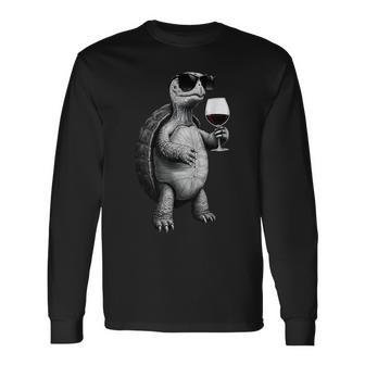 Impression D'art Cool Tortue Buvant Duin Rouge T-shirt à manches longues - Cadeauxyz