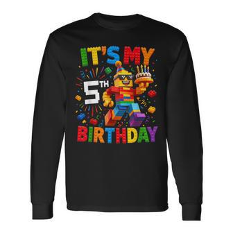 It's My 5Th Birthday Building Brick 5 Years Old Boys Kids Long Sleeve T-Shirt - Monsterry