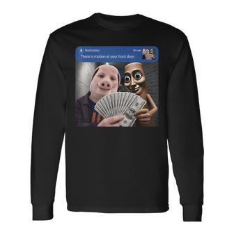 John Pork And Tung Tung Tung Sahur Front Door Motion For Kid Long Sleeve T-Shirt - Thegiftio UK
