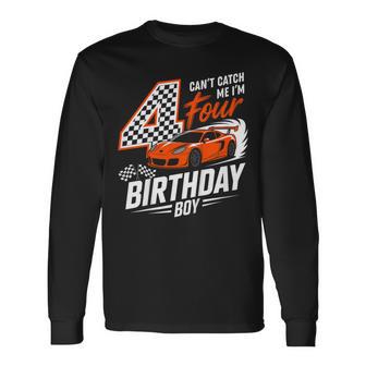 Kids Race Car Racing 4Th Birthday 4 Years Old Cars Four Bday Boys Long Sleeve T-Shirt - Thegiftio UK