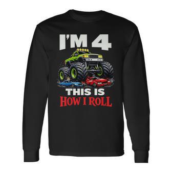 Kids Racing Monster Truck 4Th Birthday 4 Year Old Boy Born 2022 Long Sleeve T-Shirt - Thegiftio UK