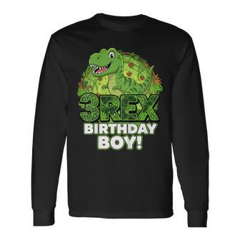 Kids Three Rex Birthday Boy T-Rex Dinosaur 3Rd Birthday Party Long Sleeve T-Shirt - Thegiftio UK
