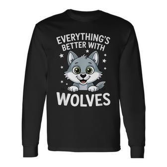 Lindos Lobos Amantes De Los Lobos Adultos O Niños Niñas Lobos Camiseta de manga larga - Regaloses