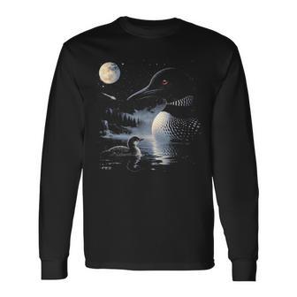 Loon Howling To The Moon 90S Animal Meme Loon Bird Lover Long Sleeve T-Shirt - Thegiftio UK