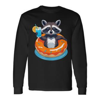 Mapache Con Bebida En Flotador De Piscina Camiseta de manga larga - Regaloses