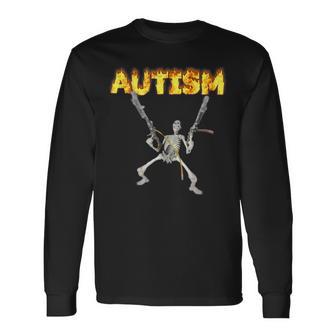Meme Esqueleto Autismo In Mangas Camiseta de manga larga - Regaloses