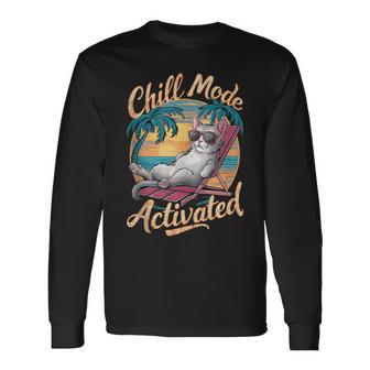Modo Frío Activado Gato Con Gafas En Playa In Mangas Camiseta de manga larga - Regaloses