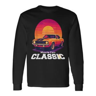 Muscle Cars Clásico Atardecer Retrointage Camiseta de manga larga - Regaloses