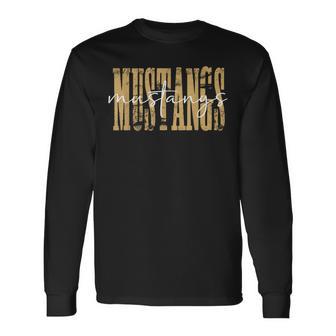 Mustangs Distressed School Spirit Gold Mustang Pride Long Sleeve T-Shirt - Thegiftio UK