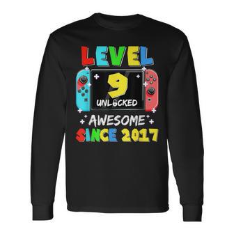 Nivel 9 Desbloqueado Impresionante Desde 2017 Gaming Noveno Cumpleaños Camiseta de manga larga - Regaloses