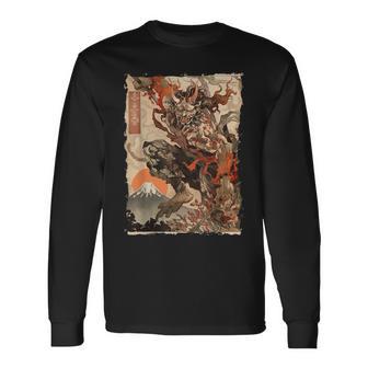 Oni Mask Tattoo Japanese Yokai Long Sleeve T-Shirt - Thegiftio UK