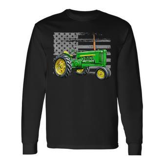 Patriotic Farm Tractor America Us Flag American Farmer Long Sleeve T-Shirt | Seseable UK