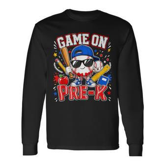 Pre-K Baseball First Day Of School Ice Cream Drip Preschool Long Sleeve T-Shirt - Thegiftio UK