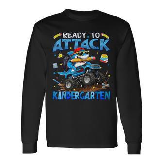 Ready To Attack Kindergarten Shark First Day Of School Boys Long Sleeve T-Shirt - Thegiftio UK