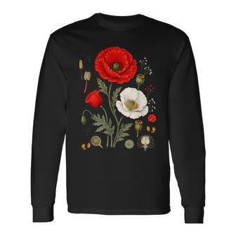 Red Poppy Botanical Poppies Red Poppy Long Sleeve T-Shirt - Thegiftio UK