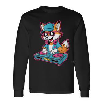 Renard Cool Dj Avec Casque Lunettes T-shirt à manches longues - Cadeauxyz