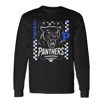 Retro Checkered School Spirit Panthers Cheer Paw Long Sleeve T-Shirt - Thegiftio UK