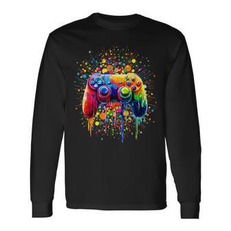 Retro Polka Dots Gaming Controller Video Gamers Dot Day Boys Long Sleeve T-Shirt - Thegiftio UK