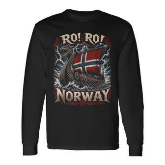 Ro Ro Norway Viking Helmet Norwegian Flag Nordic Pride Long Sleeve T-Shirt - Thegiftio UK