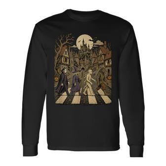 Road To Abbey Monsters Parody Halloween Lover Crossing Long Sleeve T-Shirt - Thegiftio UK