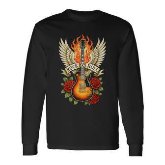 Rock And Roll Guitar Vintage Guitar Rock Band Long Sleeve T-Shirt - Thegiftio UK