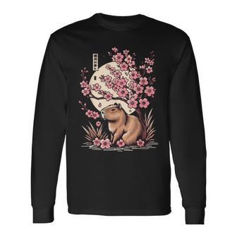 Sakura Feuilles De Cerisier En Fleurs Avec Capybara Japonais T-shirt à manches longues - Cadeauxyz
