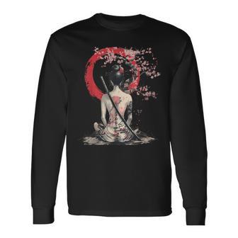 Samouraï Japonaiseakura Fleur De Cerisier Geisha Japonaise T-shirt à manches longues - Cadeauxyz