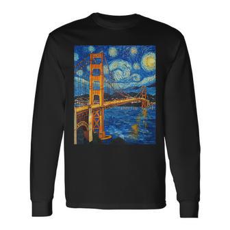 San Francisco Golden Gate Bridge Van Gogh Style Starry Night Long Sleeve T-Shirt - Thegiftio UK