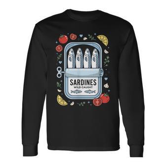 Sardines Poisson Étamé Retro Graphicummer T-shirt à manches longues - Cadeauxyz