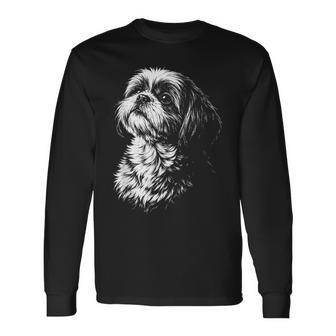 Shih Tzu Portrait Black And White Dog Lover Long Sleeve T-Shirt | Seseable UK