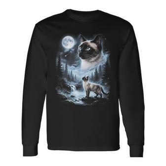 Siamese Cat Howling At Moon 90'S Retro Long Sleeve T-Shirt - Thegiftio UK