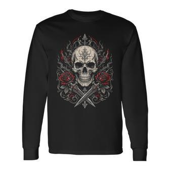 Skull Graphickeleton Biker Punk Rock Gothic Mens Camiseta de manga larga - Regaloses