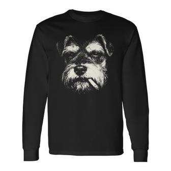Smoking Schnauzer Dog Lover Vintage Canine Humor Long Sleeve T-Shirt - Thegiftio UK