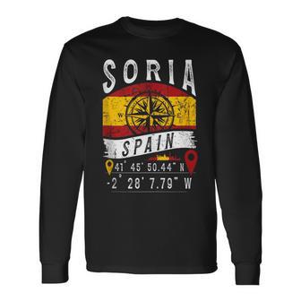 Soria España Bandera Gps Coordenadas Deoria In Mangas Camiseta de manga larga - Regaloses
