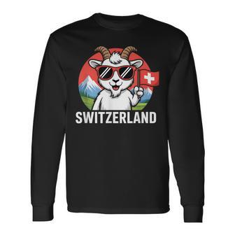 Switzerland Mountain Goat Swiss Flag Graphic Long Sleeve T-Shirt - Monsterry