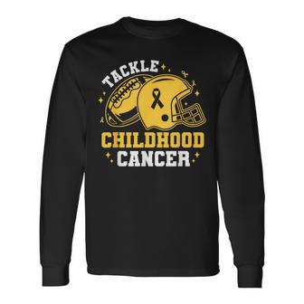 Tackle Childhood Cancer Awareness Football Gold Ribbon Kids Long Sleeve T-Shirt - Thegiftio UK