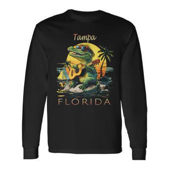 Tampa Florida Vacation Cute Alligator Sunset Souvenir Long Sleeve T-Shirt - Thegiftio UK