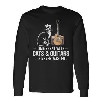 Time Spent With Cats And Guitars Is Never Wasted Guitar Long Sleeve T-Shirt - Thegiftio UK