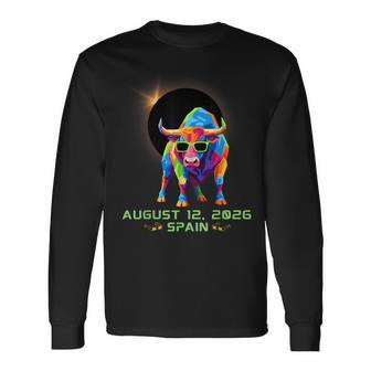 Total Solar Eclipse Bull Spain Wearing Eclipse Glasses Men Long Sleeve T-Shirt - Thegiftio UK