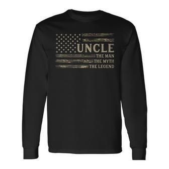 Uncle Man Myth Legend Camo Usa Flag Father's Day Brother Long Sleeve T-Shirt - Thegiftio UK